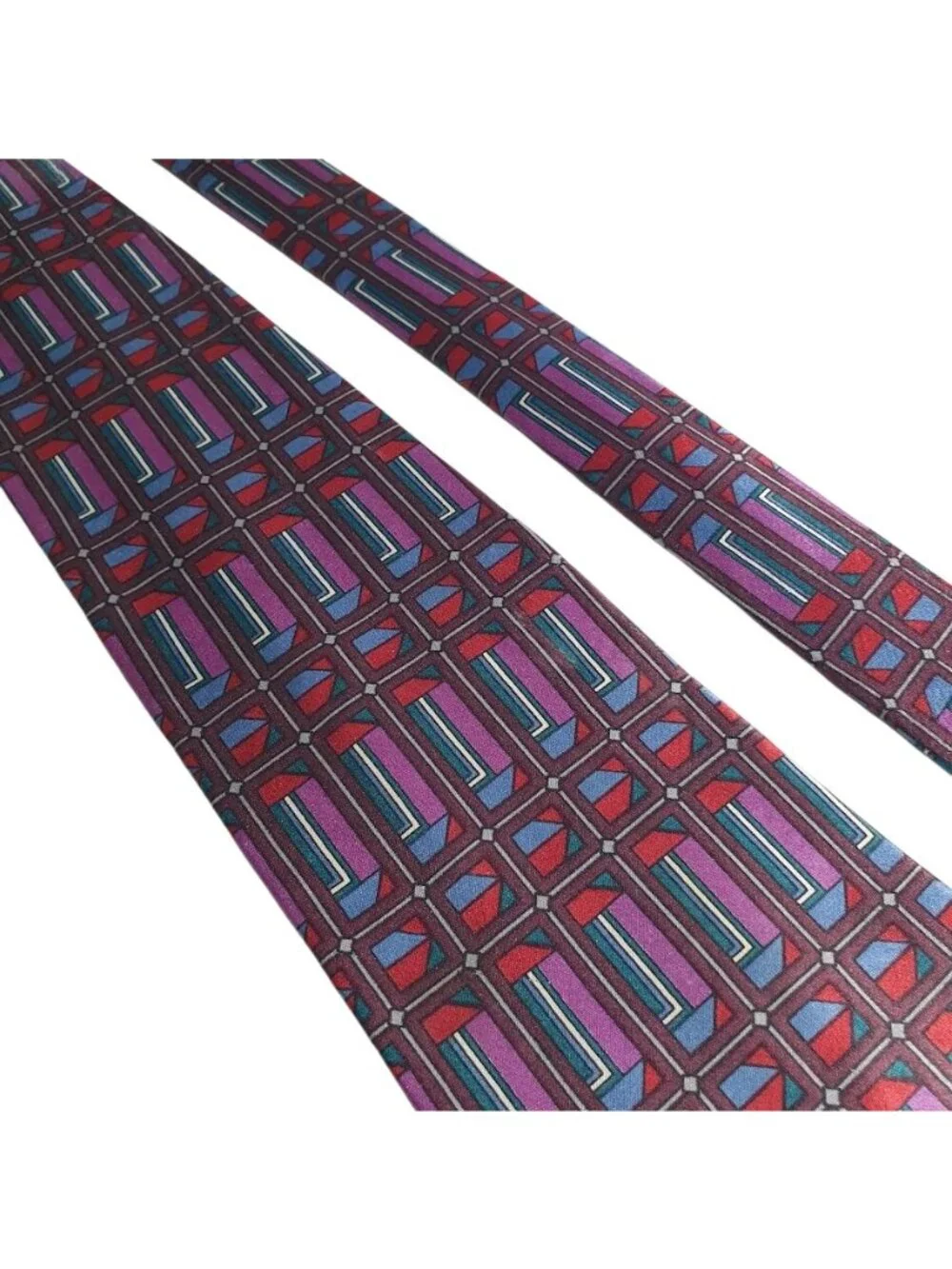 Zylos George Machado Italian Silk Necktie Multicolor Geometric Pattern Vintage